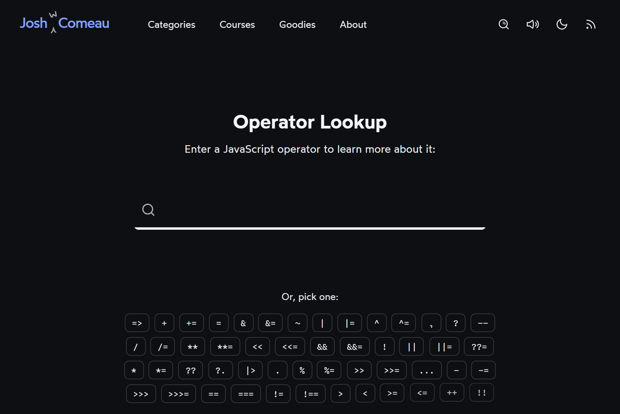 Preview of JS Operator Lookup