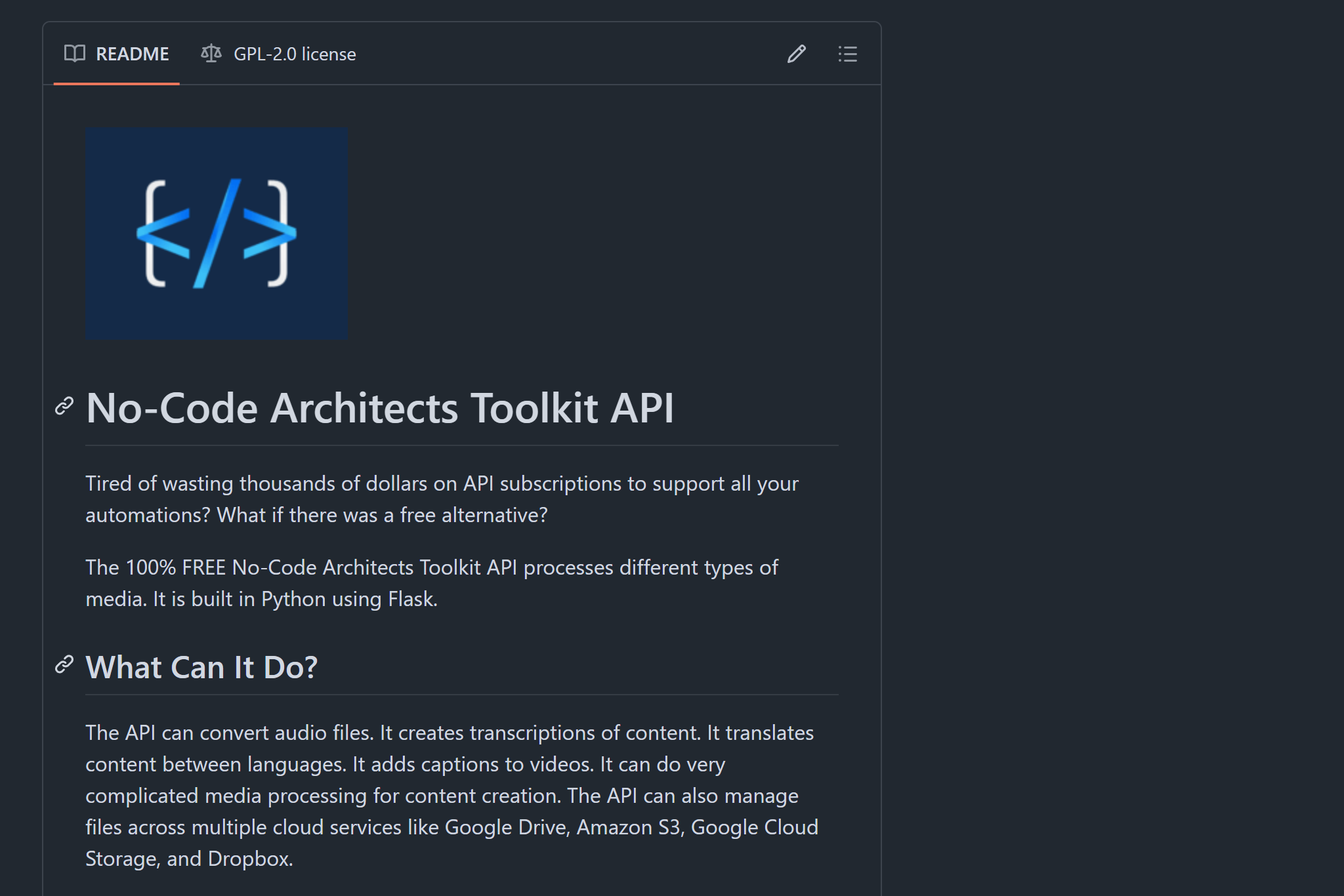 Preview of No Code Architects Toolkit